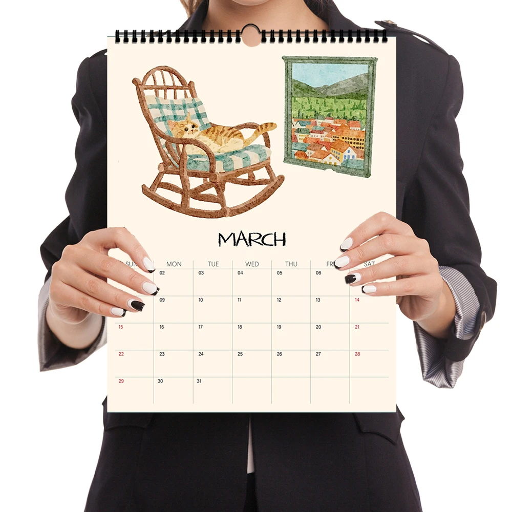 1 قطعة تقويم حائط 2026، قطط مخصصة، نمط ألوان مائية، 12 أنماط جميلة، هدية مثالية لأعياد الميلاد، عيد الميلاد، السنة الجديدة #3