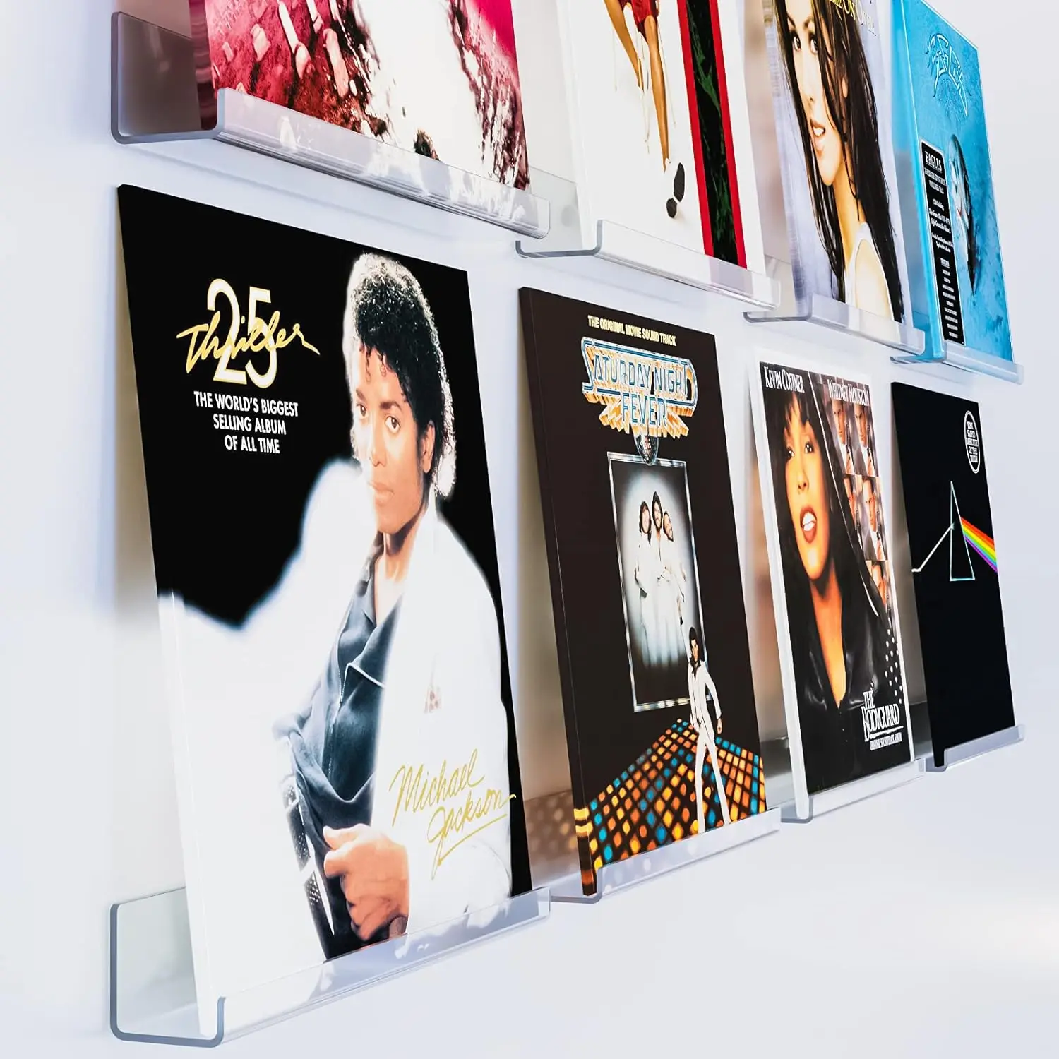 

Clear Acrylic Vinyl Record Holder–8 Pack Wall Mount Shelves,Album Display Frames for LP Records, Decorative Rack for Collectors