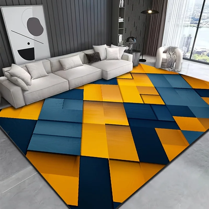 [2D Flat]Large, Stylish Area Rug Featuring An Artistic, Staggered Rectangular Design And A Color-blocked Earth-tone Palette; Suitable For Interior Styling In Living Rooms, Studios, And Leisure Areas.