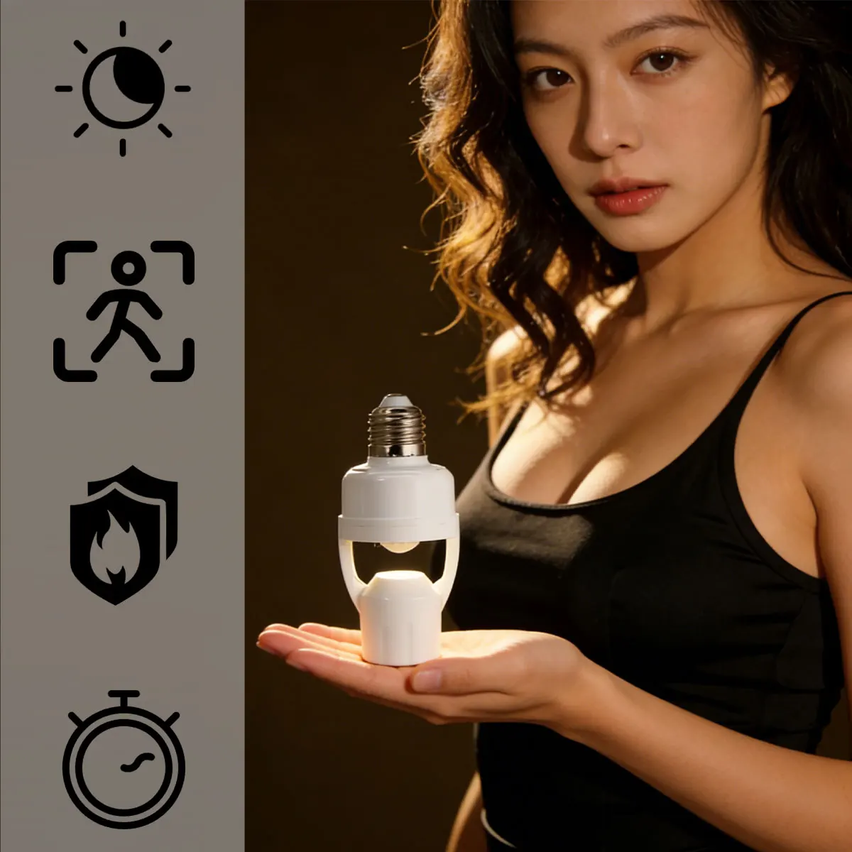 E27 Screw Lamp Holder Infrared Human Body Sensor Lamp Head AC100‑240V PIR Motion Sensor Switch Auto On‑Off Light Socket Adapter