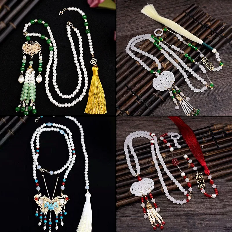 Chinese Hanfu Ketting Accessoires Set Oude Hanfu Edelsteen Ketting Voor Vrouwen Meisjes Halloween Feest Rekwisieten Cosplay Han Fu Ketting