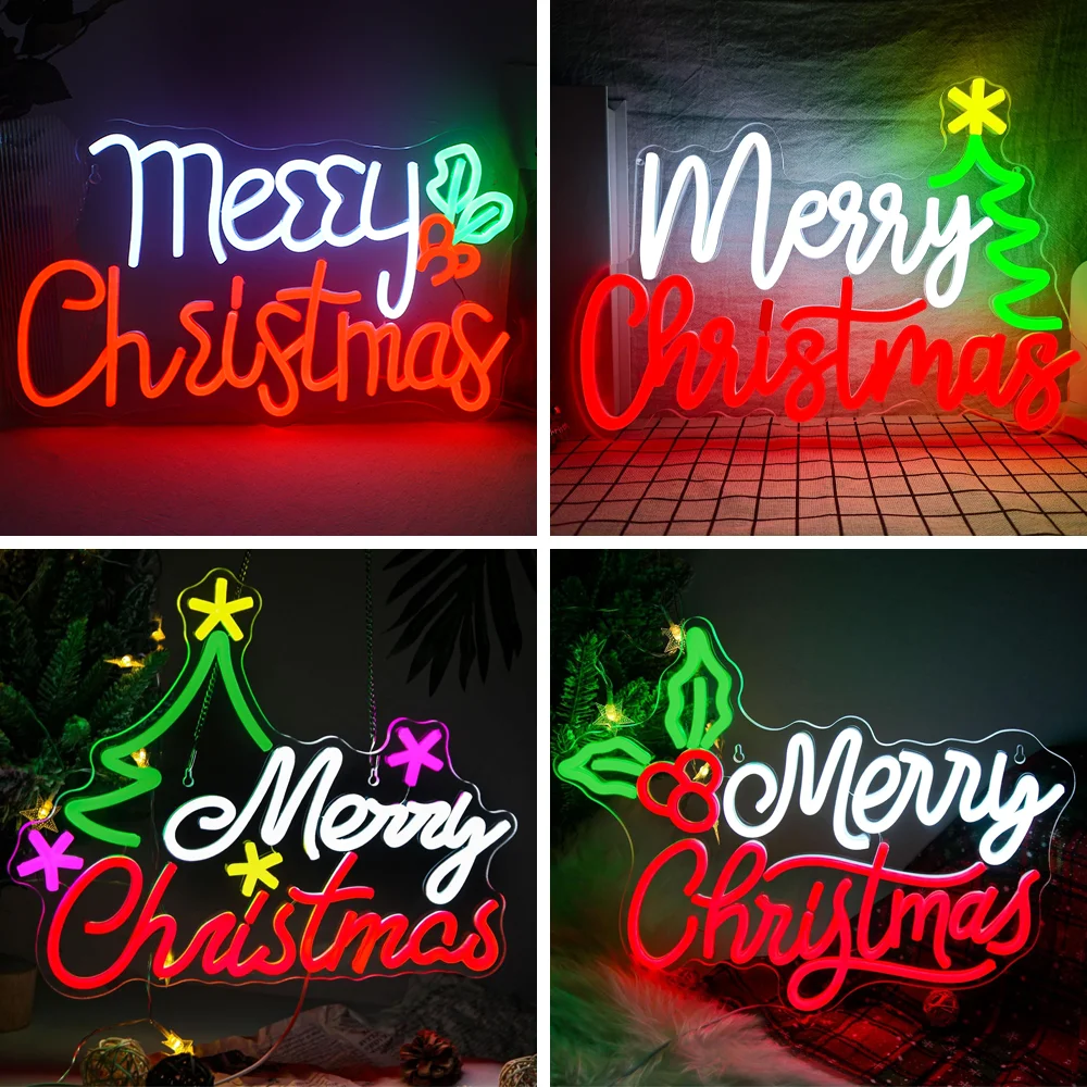 Red Green Merry Christmas Neon Sign Christmas Tree LED Sign Christmas Party Neon Kids Bedroom Store Bar Pub Club Christmas