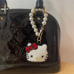 Kwaii Hello Kitty Keychain Handmade Cute Pearl Chain Pearl Embroidery Bag Pendant for Bag Schoolbag Backpack Women Girls Gift