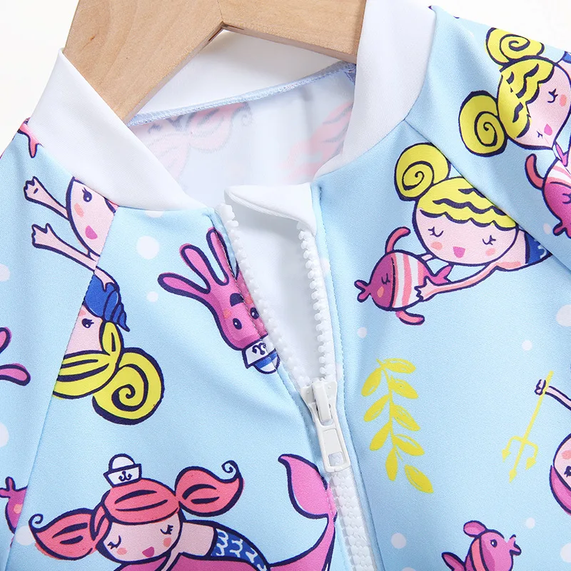 Girls Long Sleeve Cartoon Swimwear and Bathing Cap Summer Beach Bathing Suit two Piece Swimsuit Swimming Costumes for Children