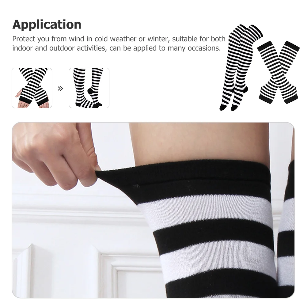 Striped Glove Stockings Washable Arm Sleeves Windproof Leg Socks Women Long Black for Suit Warm Cotton High Women's Costumes