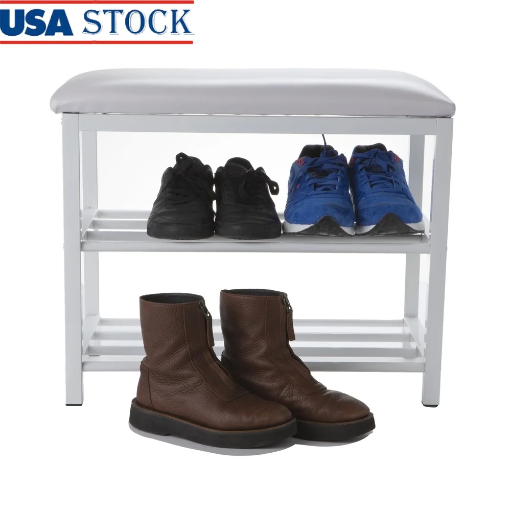 

Shoe Bench Organizer Rack with Padded Cushion Durable Metal Frame Compact Storage Solution Entryway Living Room Indoor Use