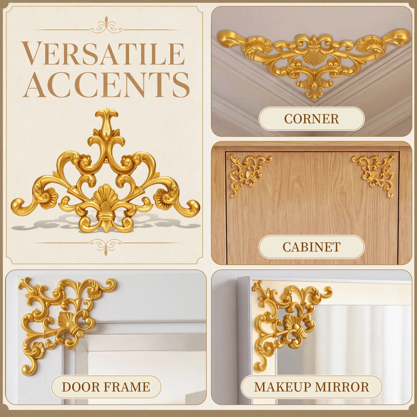 European Design PVC Carved Flower Onlay Applique Plastic Wall Ceiling Door Cabinet Furniture Decorative Wall Mounted Onlay