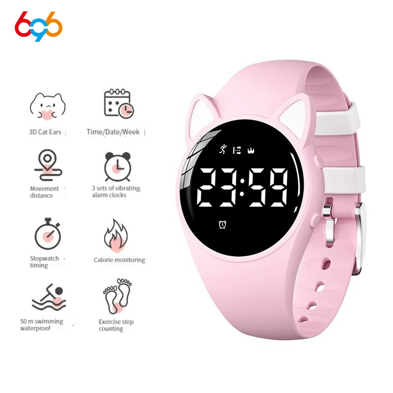 New Smartwatch Women Children Waterproof USB Charging Sport Fitness Bracelet Band Luminous LED Smart Watch Girl Step Alarm Clock