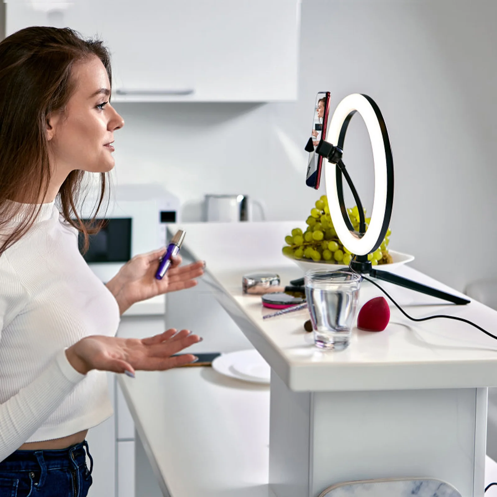 

Led Ring Light Tripod Stand Phone Holder For Live Broadcast Selfie Lamp Photography Video Makeup Dimmable Beauty Filling