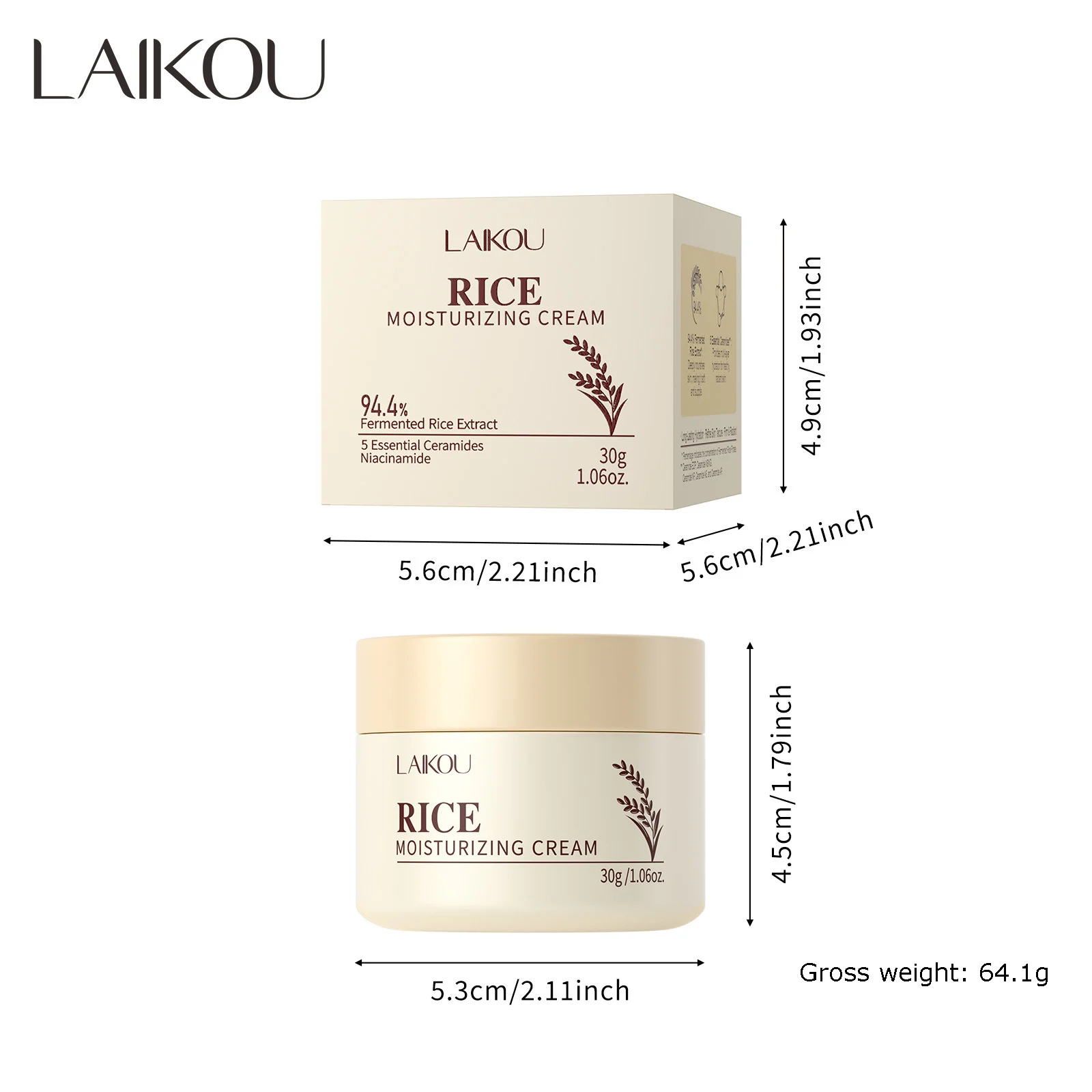 LAIKOU Rice Cream Brightens Cream Moisturizing Plant Essence Facial Skin Care Cosmetics Moisturizing Oil Control 30g
