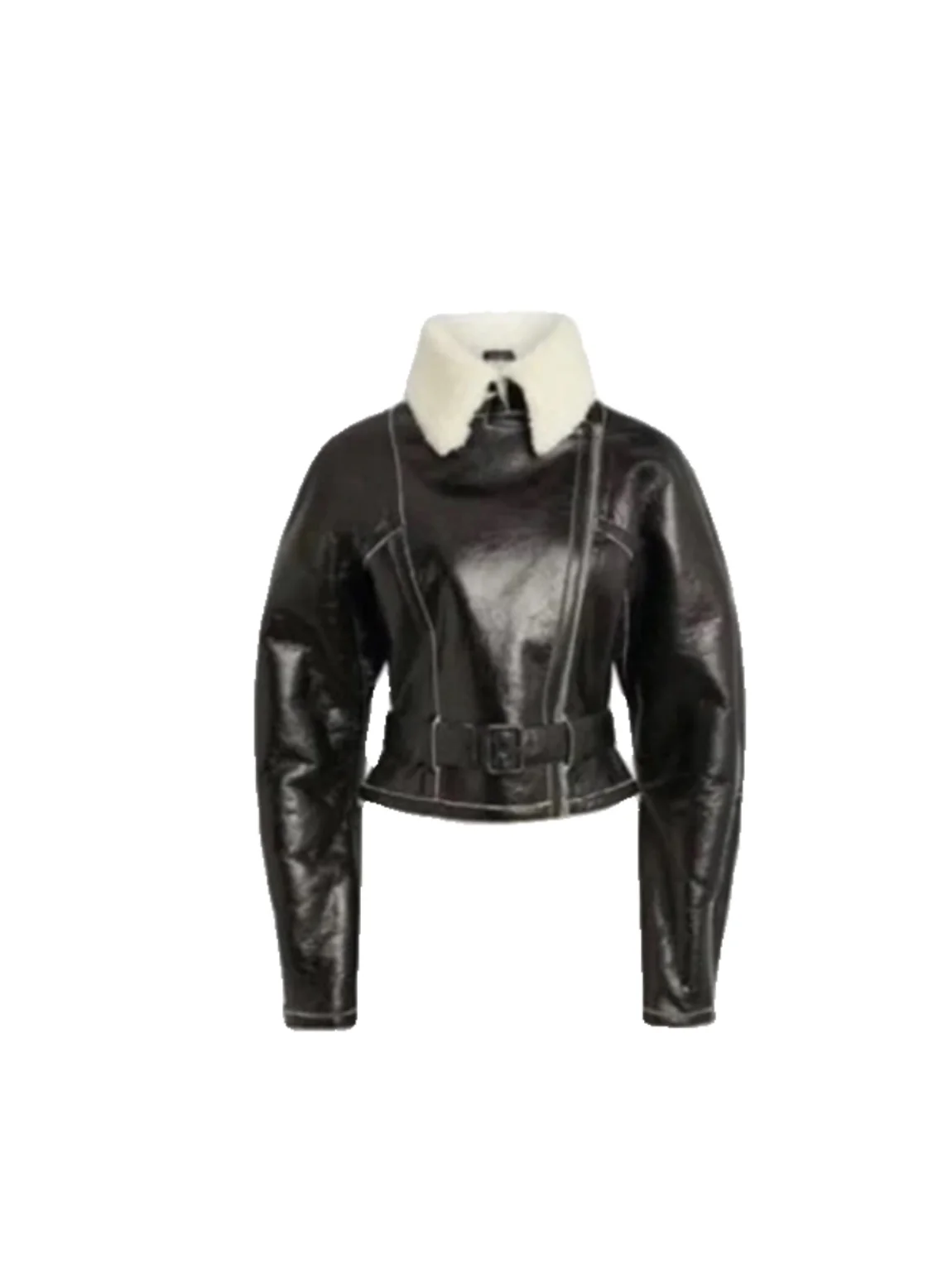

Женское пальто Jennie Sle ort Biker Jaet с мехом ягненка, воротником и воротником из встроенного цвета, с отложным воротником