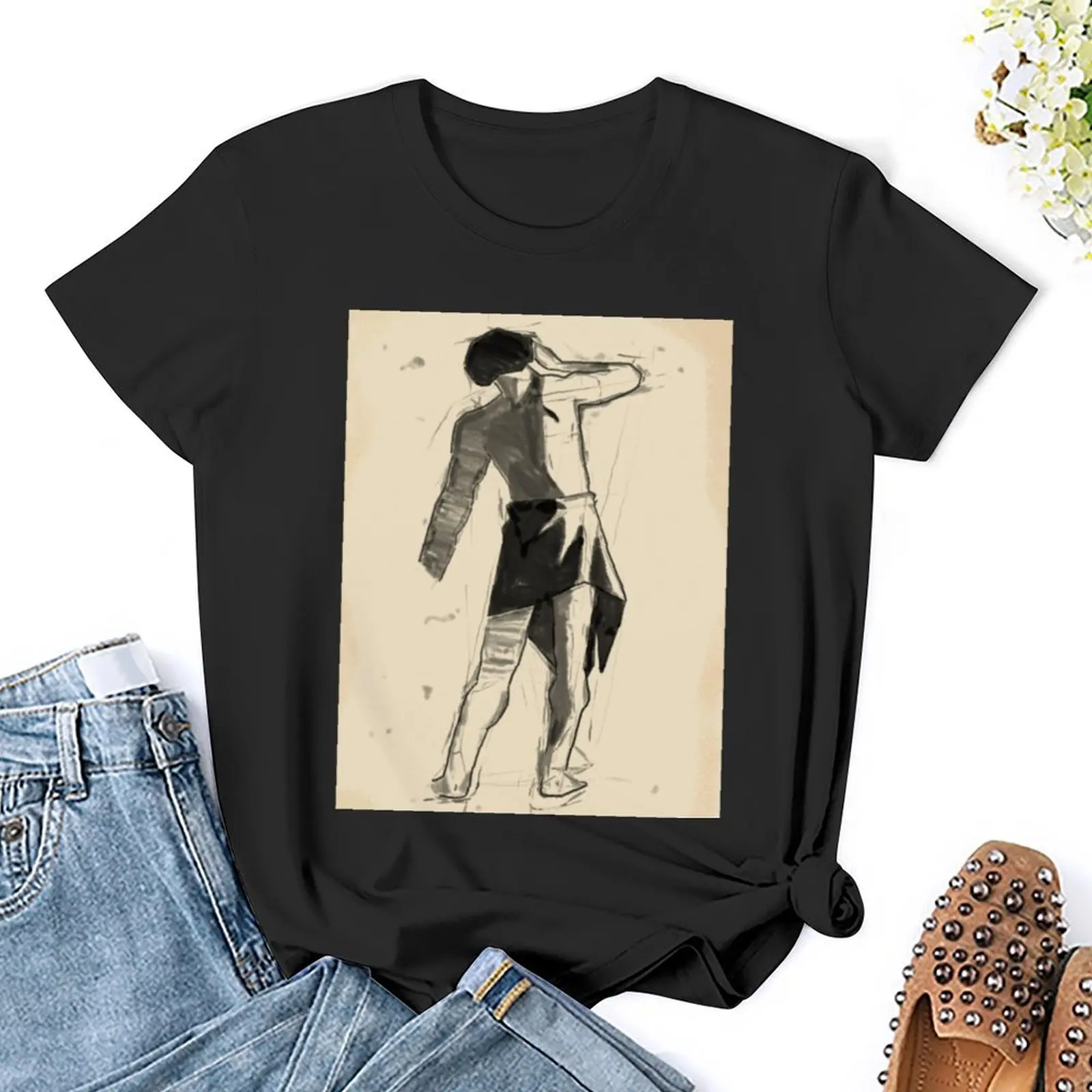 Charcoal Figure Drawing T-Shirt summer tops korean fashion T-shirt Women
