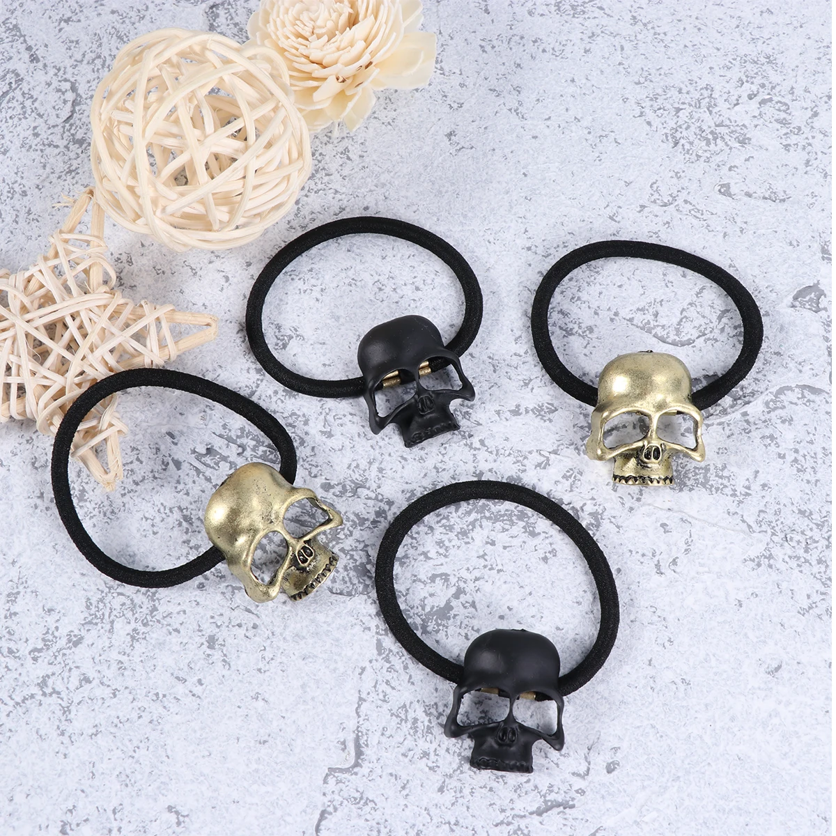 

4Pcs Metal s Durable Alloy Novelty Hair Elastic Ties Novelty Skull Design Skull Hair B Punk Style Accessories