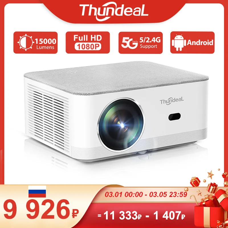 ThundeaL Portable Mini Projector TD92 Pro FHD 1080P Full HD Beam 4K Video WiFi Android Projector TD92Pro 3D Movie Home Theater