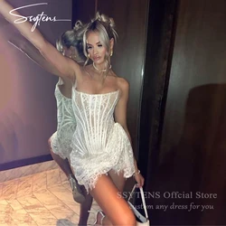 SSYTENS Lace Short Wedding Dresses for Bride White Bone Corset Strapless Bridal Gowns Sexy Mini Custom Occasions Evening Dress