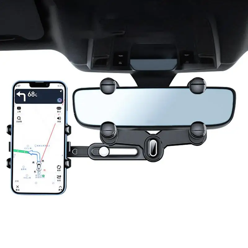 Car Phone Holder 360 Degree Rotatable Auto Rearview Mirror Seat Hanging Clip Bracket Cell Phone Holder Multifunctional Holder