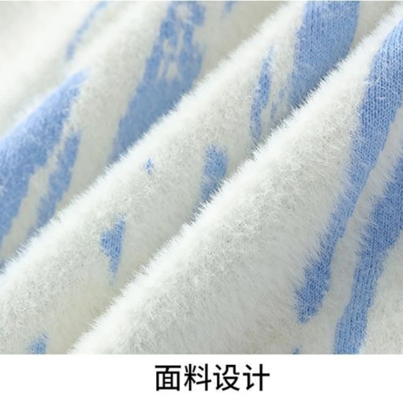 Winter Men's Thickened Fleece Sweater Irregular Jacquard Pattern Casual Round Neck Pullover Tops Striped Soft Knitted Sweaters - Image 5