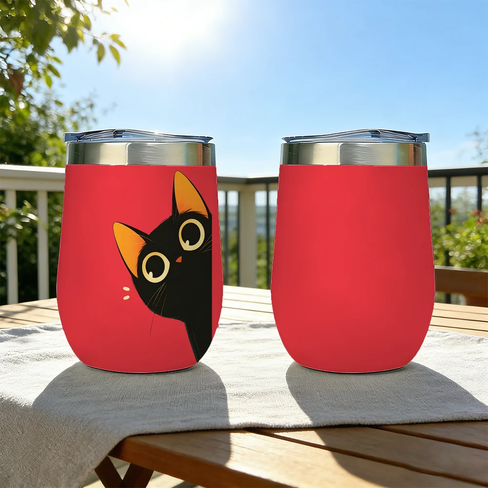 

Cartoon Cute Cat Funny Vacuum Flasks 12oz 360ml Stainless Steel Egg Cup, Double Wall Vacuum Insulated Tumbler