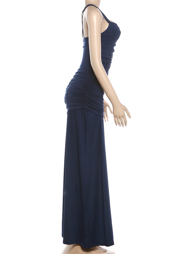 Sisterlinda Schickes, elegantes, rückenfreies Kleid für Damen, mit Falten, quadratischem Kragen, tiefem Ausschnitt, ärmellos, für Geburtstagsfeiern, solides, schickes Bankett-Kleid – Detail 12