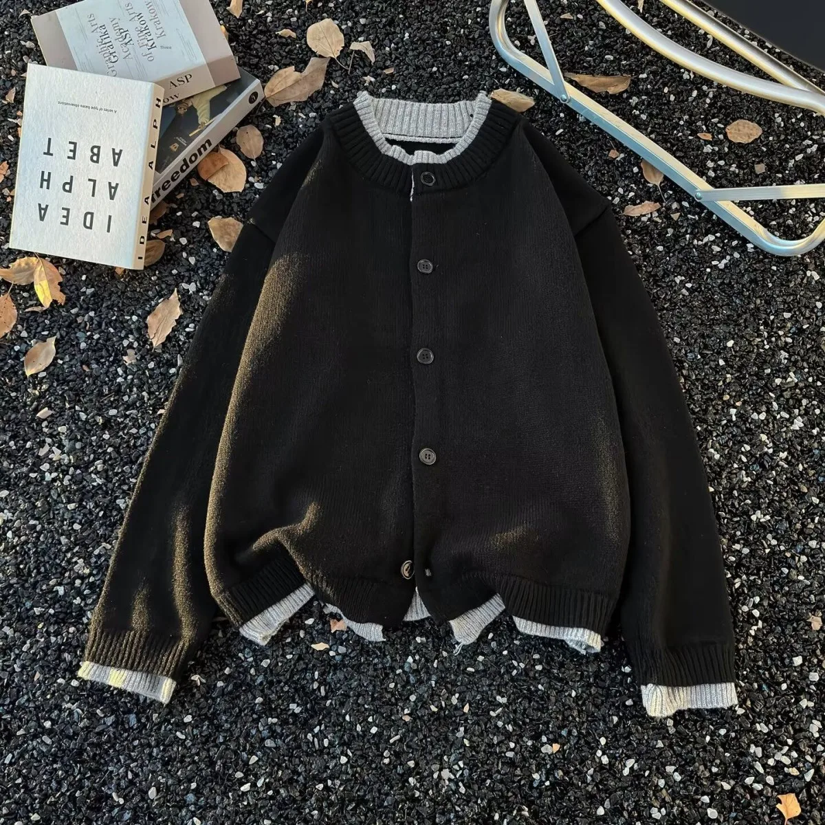 

Повседневный вязаный свитер в американском стиле ретро с v-образным вырезом, мужской цветной открытый кардиган, мягкий полиэстер, зимнее длинное пальто све