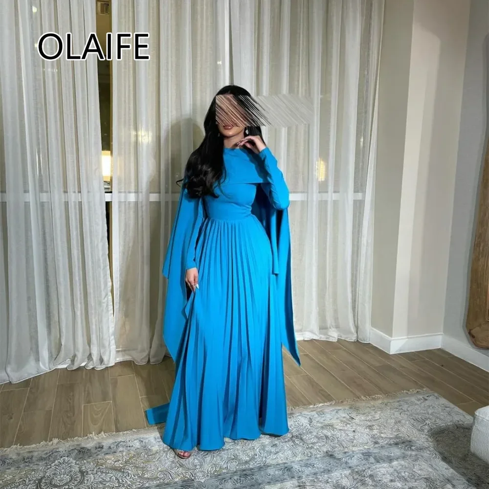 

Modest Saudi Atab O-neck Satin Pleated Evening Gown with Jackets Sheath Ankle-Length Flowing for Women Customized
