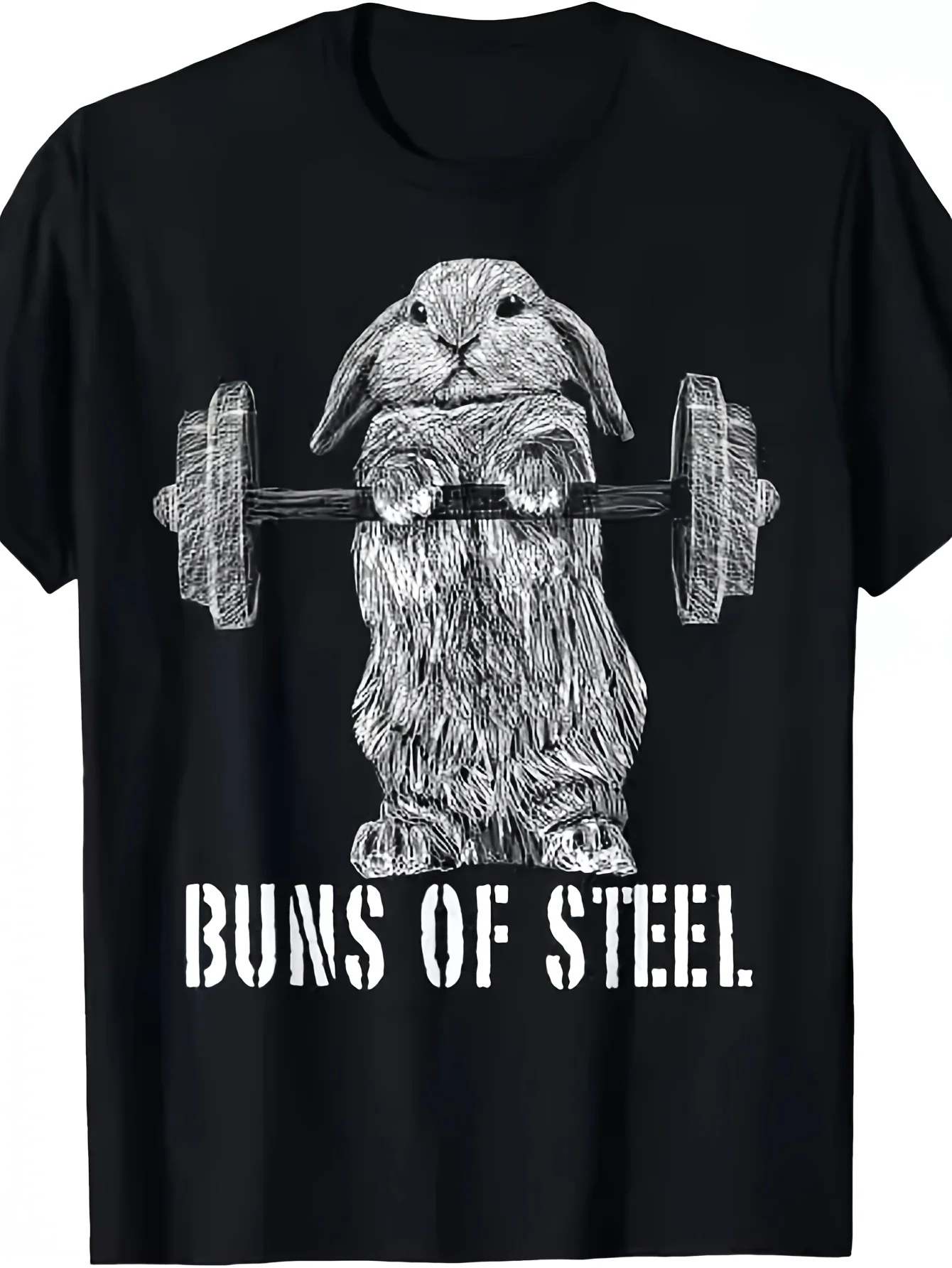 Camiseta gráfica Buns of Steel Bunny Rabbit Weightlifting, divertida camiseta informal de algodón para entrenamiento en gimnasio