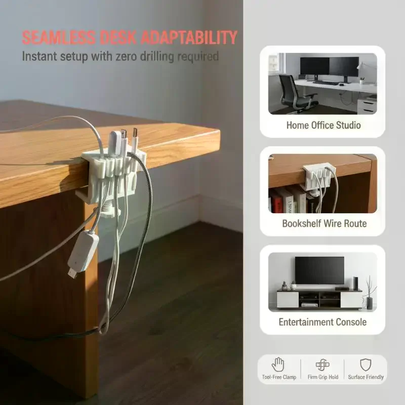 1Pc Desktop Traceless Cable Management And Organization Tool 3D Printed PLA Eco-Friendly Material Desktop Data Cable Clip