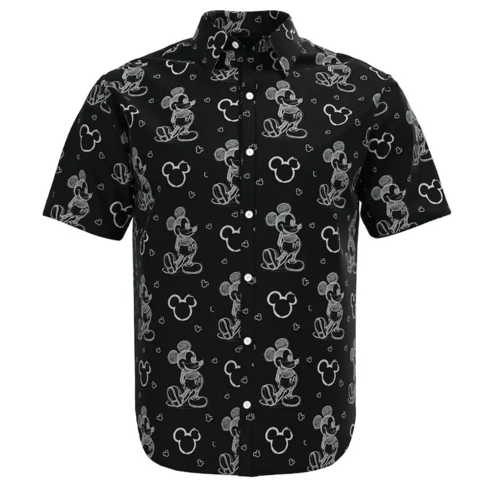 2025 New Disney Hawaiian Shirt Fashion Mickey Mouse Sketch Doodle Shirt Disneyland Short Sleeve Button Shirt Casual