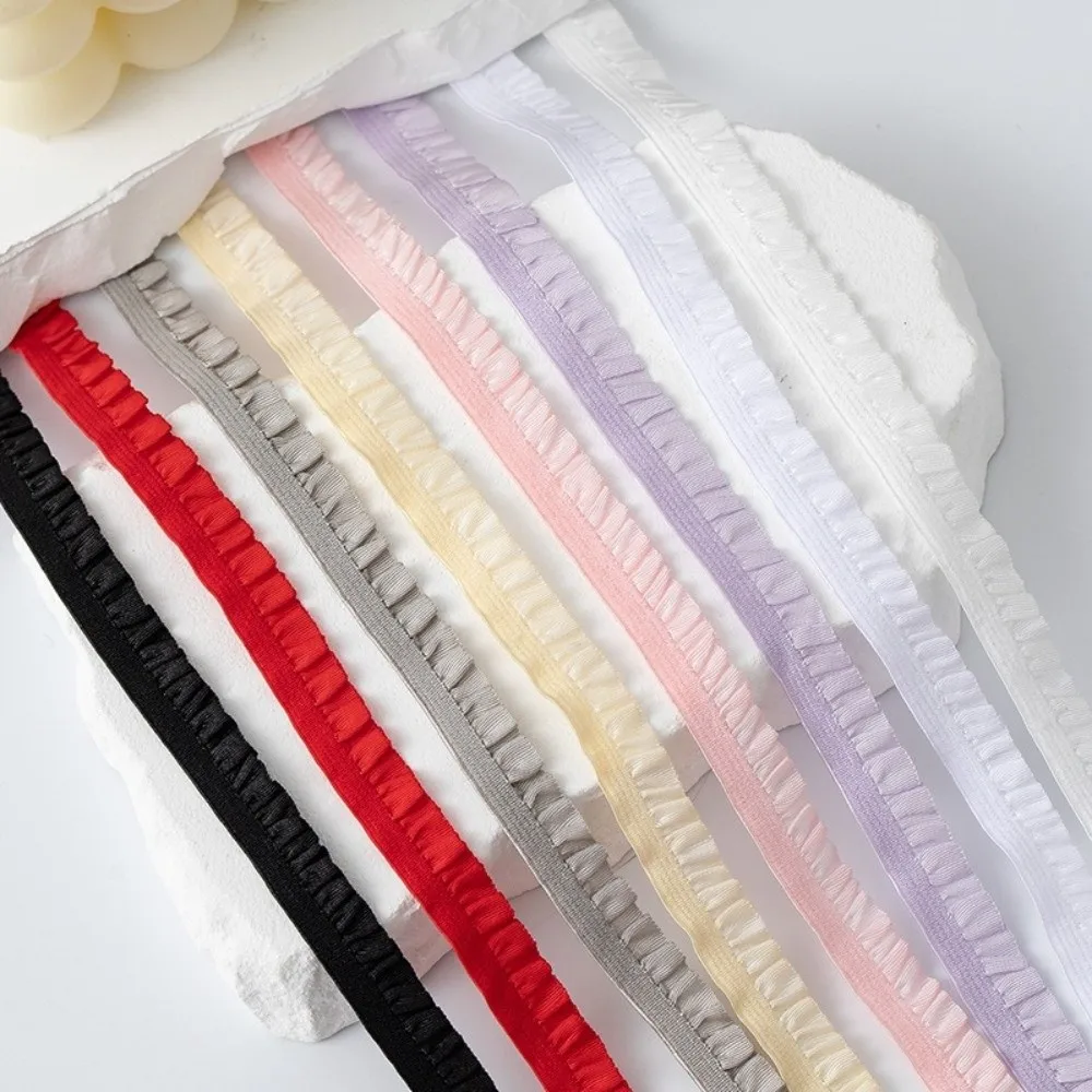 Multi-Color Ruffle Lace Trim 1cm Width Stretchable Fabric Elastic Frill Ribbon 10 Yards Length Frilled Edge