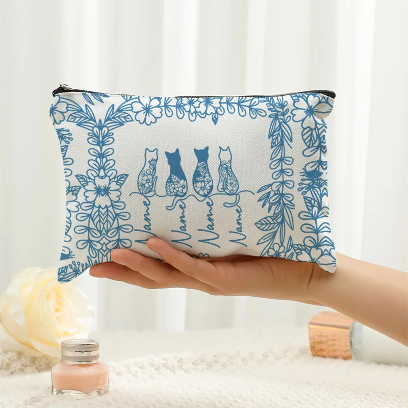 1pc Personalized Cat Pattern Makeup Bag Travel Toiletry Storage Cosmetic Pouch Bachelorette Party Gift