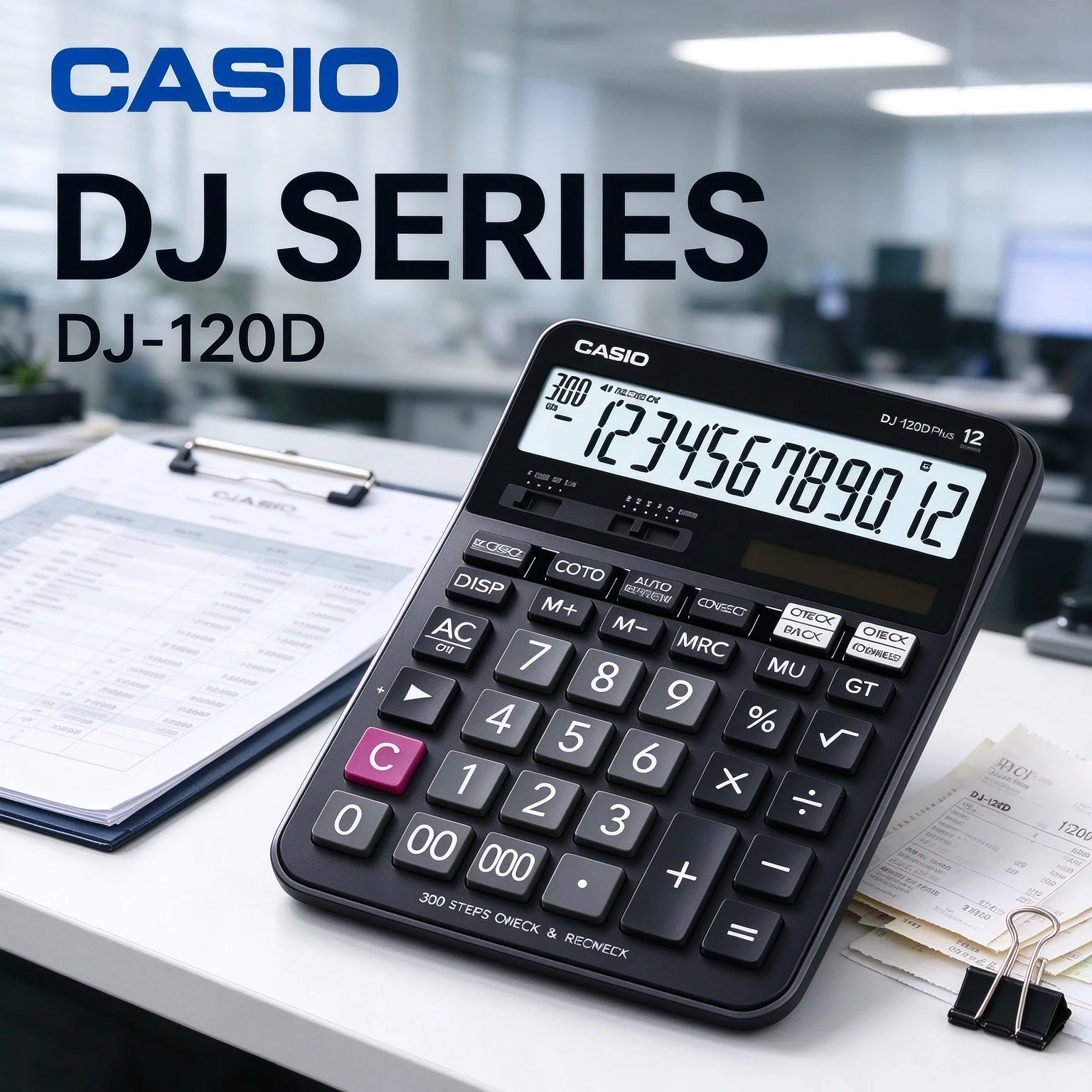 Casio DJ-120D Office Desktop Calculator Solar Dual Power Big LCD Keys for Cashier Accountant Daily Financial Work