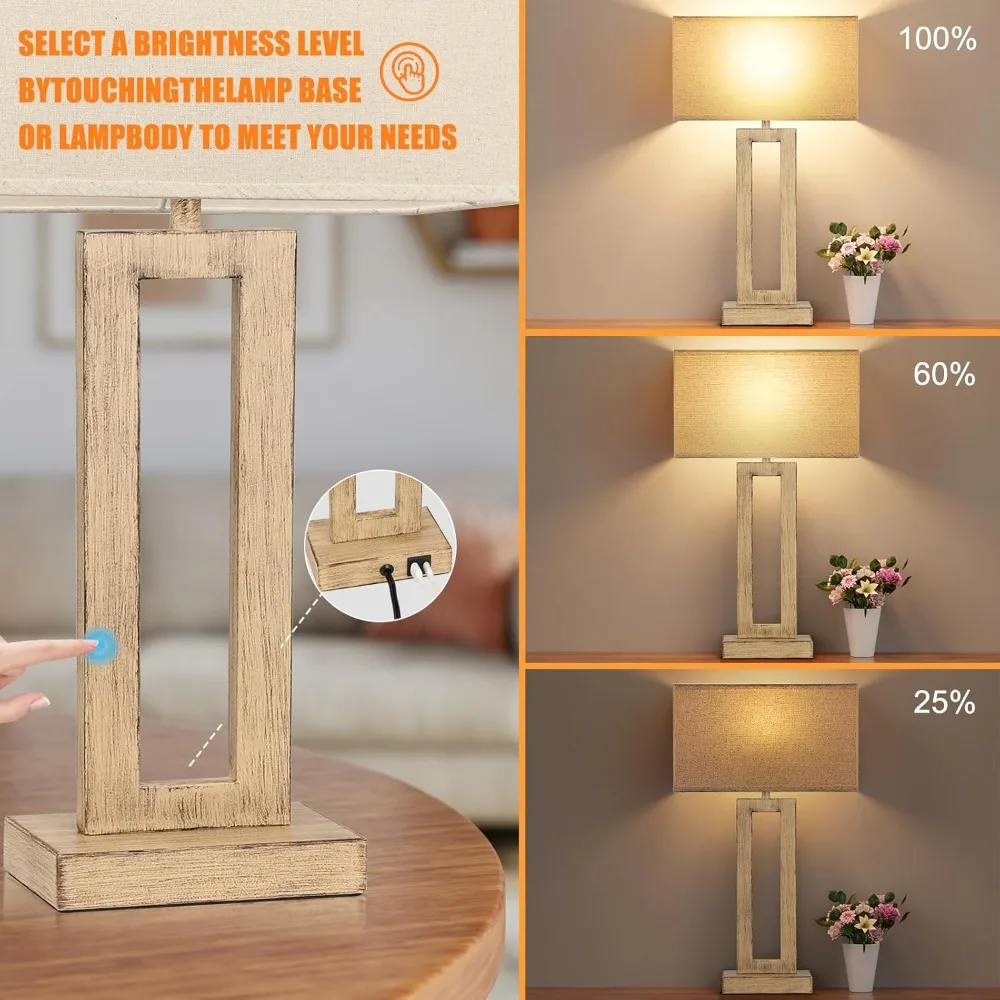 

22" Tall Living Room Lamps for Night Stands - Touch Bedside Lamp with USB C+A, 3 Way Dimmable Bedroom Lamps for End Tables Set