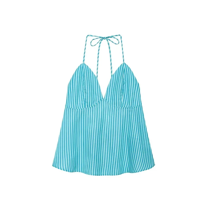 MUJER Gestreiftes Crop-Top für Damen, sexy, rückenfreies Slip-Top für Damen, Sommer-Strand-Top, weibliches Trägertop, ärmellose Damen-Tops – Detail 3