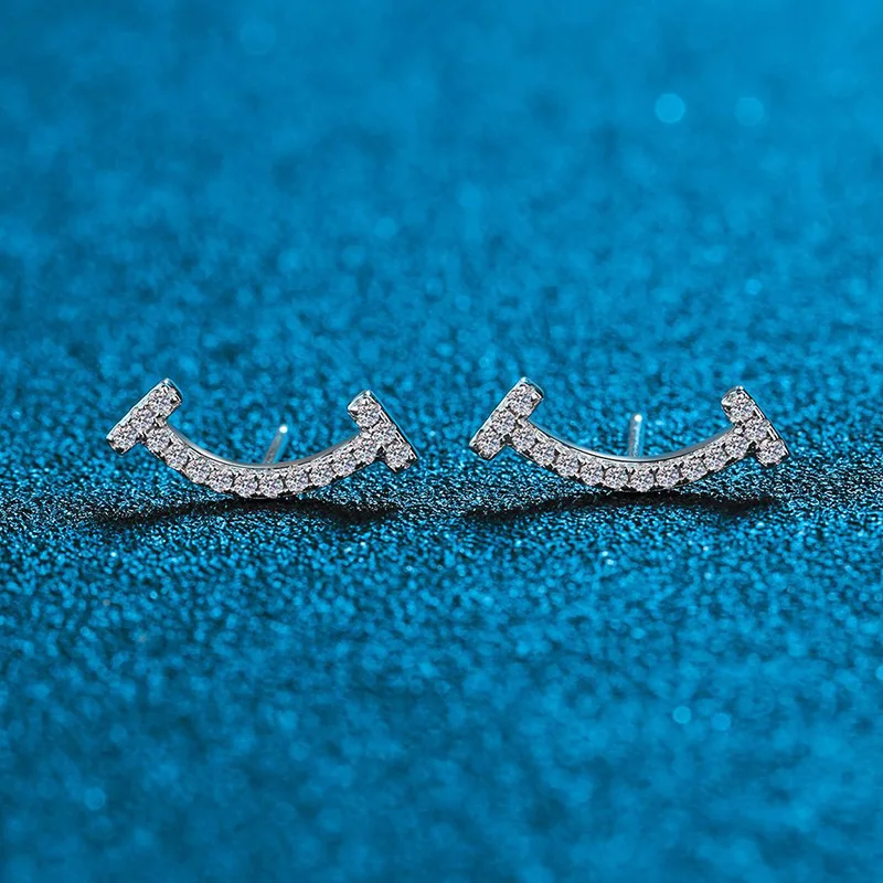 LioraGem Sweet Smiling Moissanite Earrings, Unique Geometric Ear Studs Set with Diamonds Platinum PT950 Stamp Girlfriend Gift