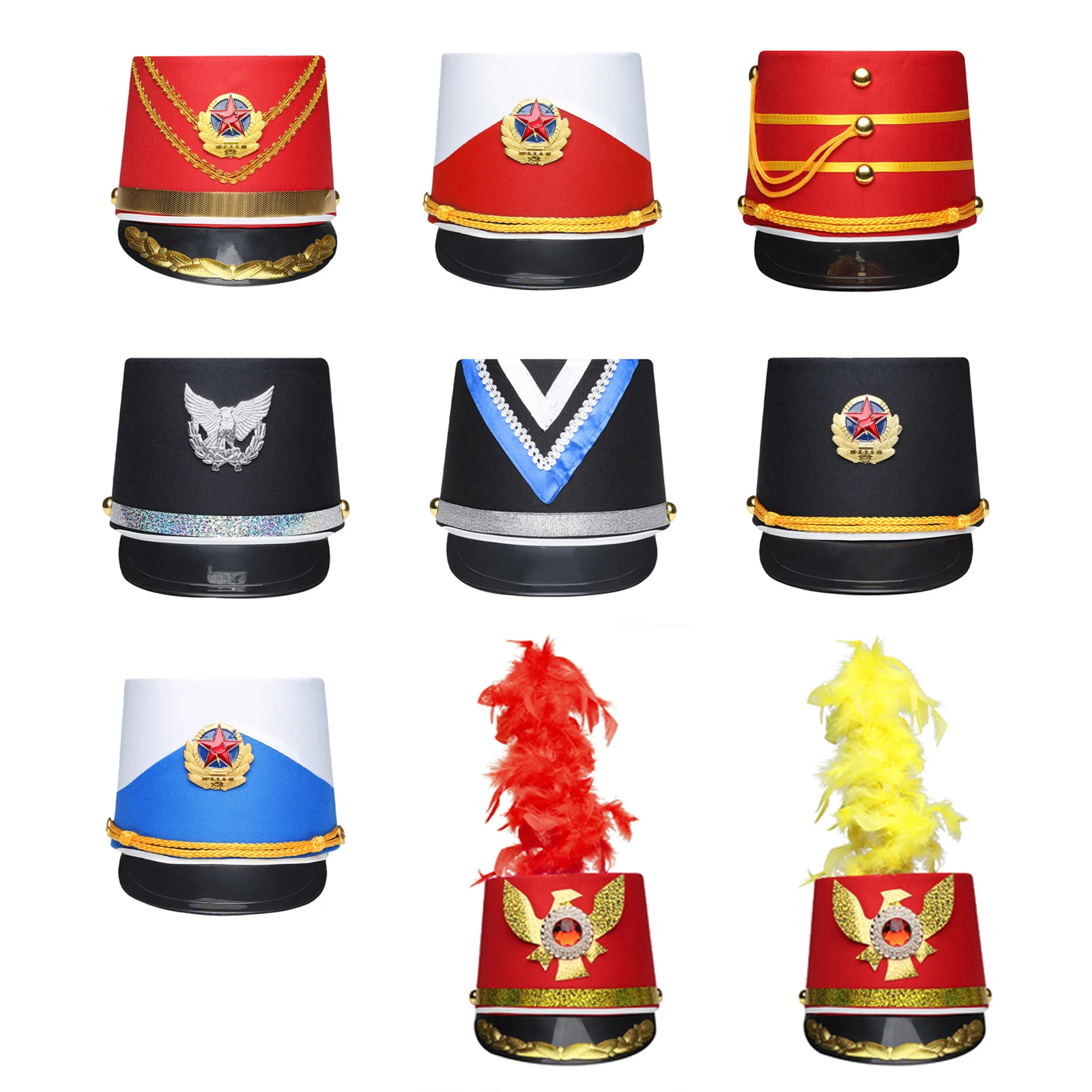 America Marching Band Hat Drum Major HatMilitary Royal Soldier Top Hat Kids Adult Halloween Circus Cosplay Costume Accessories