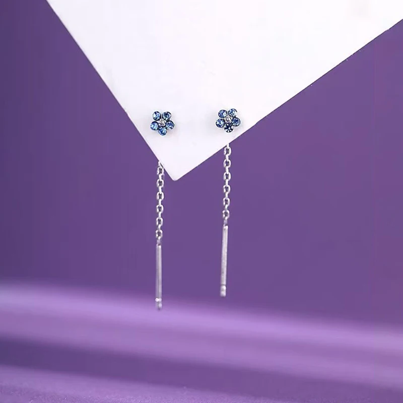 925 Silver Needle Short Chain Tassel Zircon Flower Stud Earrings For Women Classic Fashion Jewelry Light Luxury Accessories