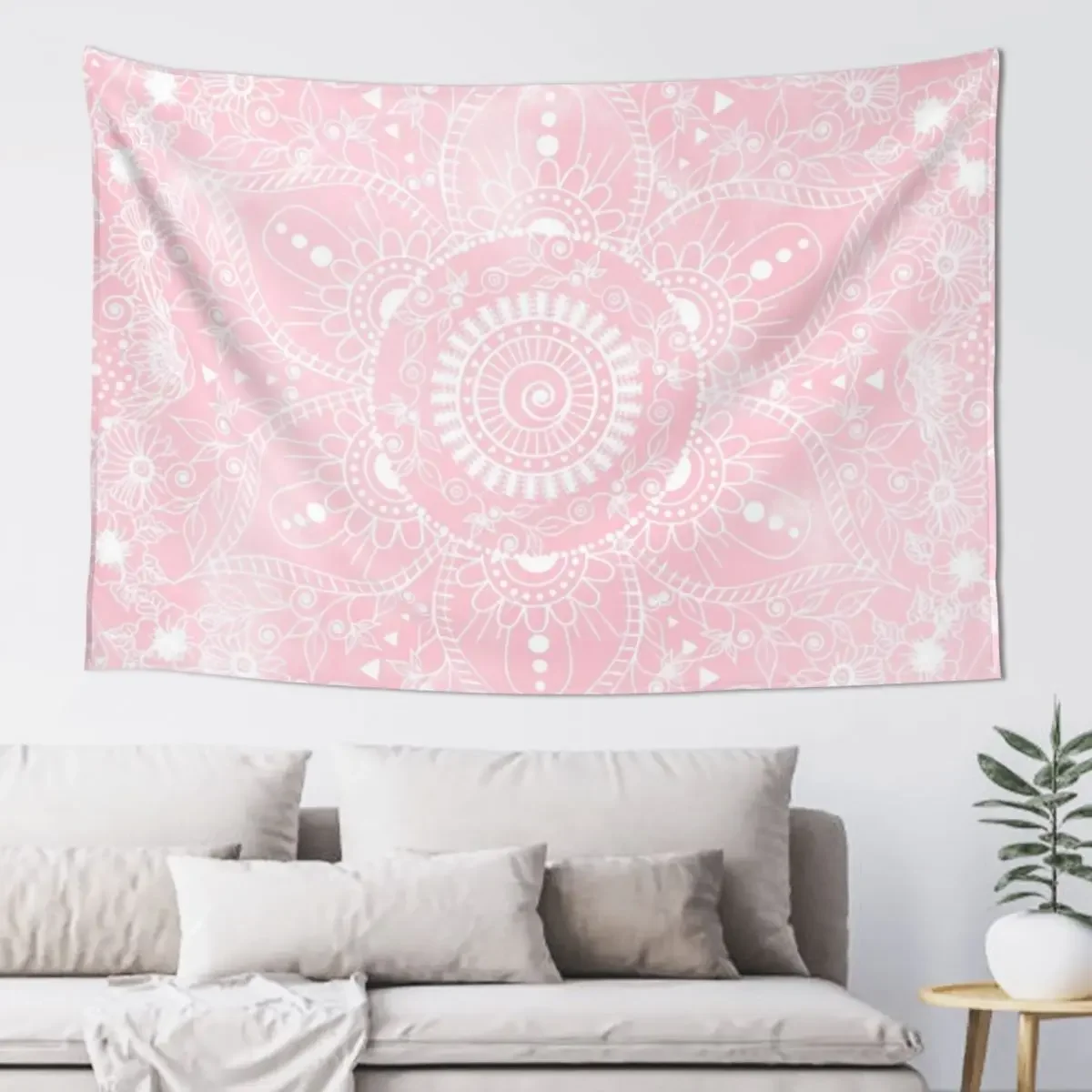 

Watercolor White Mandala Flower Pink Design Tapestry Things To The Room Aesthetic Room Decor Korean Tapestry