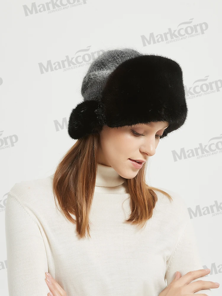 Markcorp fur straw hat knitted women's winter new mink cotton hat warm hat thickened and popular