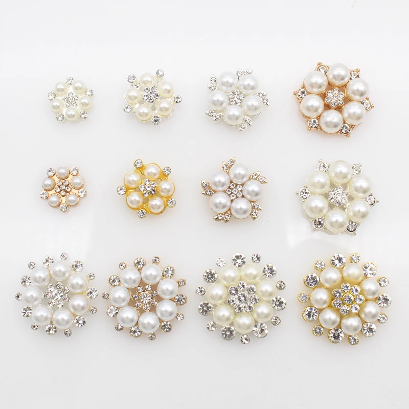 10pcs Gold/Silver Alloy Pearl Rhinestone Decoration Process DIY Wedding Handhold Flower Bow Ribbon Sewing Accessories