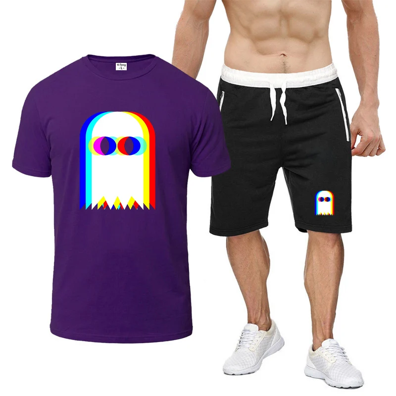 2025 رائجة البيع الصيف عادية تنفس مريحة مضحك شبح مخدر Vaporwave هالوين EDM الموسيقى تي شيرت السراويل الدعاوى #6