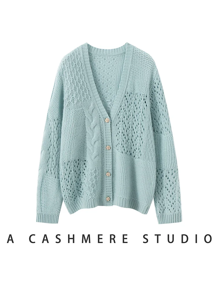 

2025 New High Quality Women 100% Cashmere Sweater Autumn Winter Button Cardigan Soft Comfort 100% Cashmere Knitwear Casual Style
