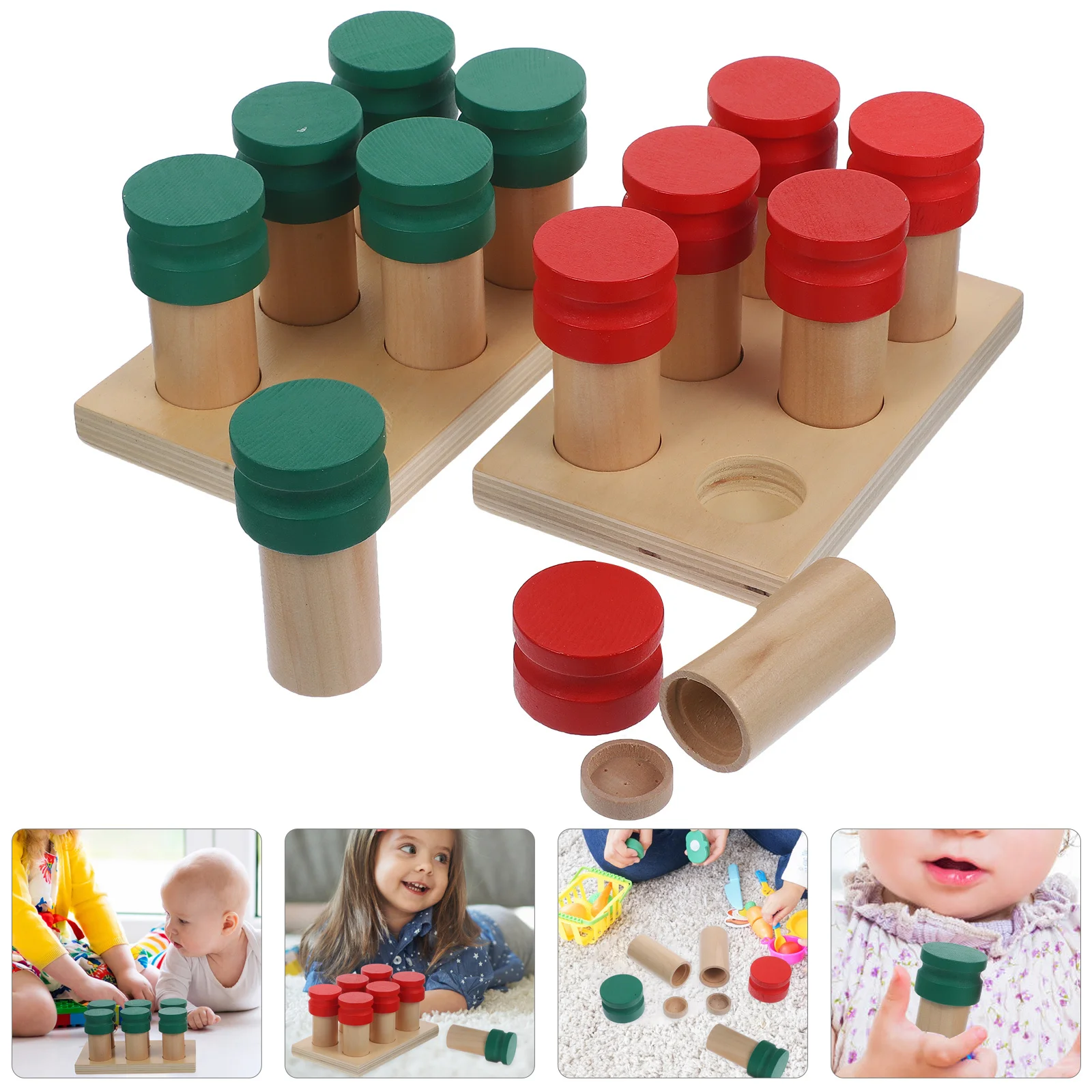 1Set Smell Sense Montessori Kit Wooden Sensory Learning for Toddlers Preschool Education Activity Baby Cognitive Development