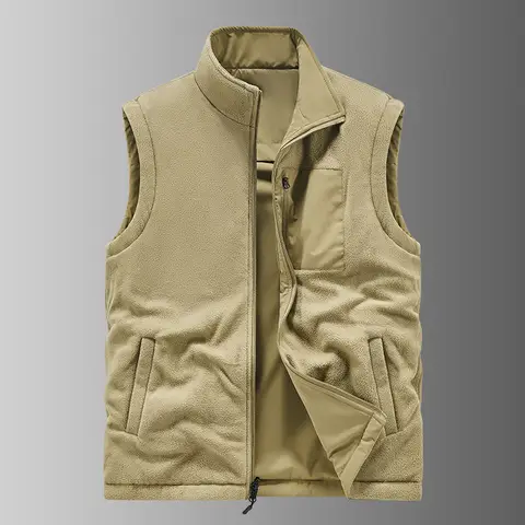 2025 가을 겨울 남성 조끼 심플한 단색 스탠드 칼라 남성 조끼 양면 무소매 지퍼 아웃도어 따뜻한 남성 코트