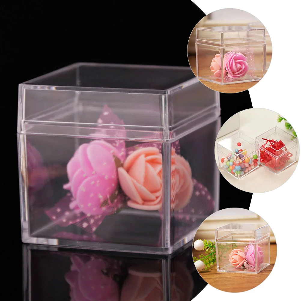 12 Pcs Square Storage Case Clear Candy Boxes Transparent ganizer Containers Lids Mini Gift Holders Jewelry Display Packaging Box