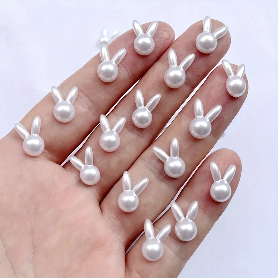 100 قطعة من أحجار الراين اللؤلؤية المسطحة على شكل أرنب لطيف للمجوهرات التي تصنعها بنفسك وديكورات فنية للأظافر، غير معطرة