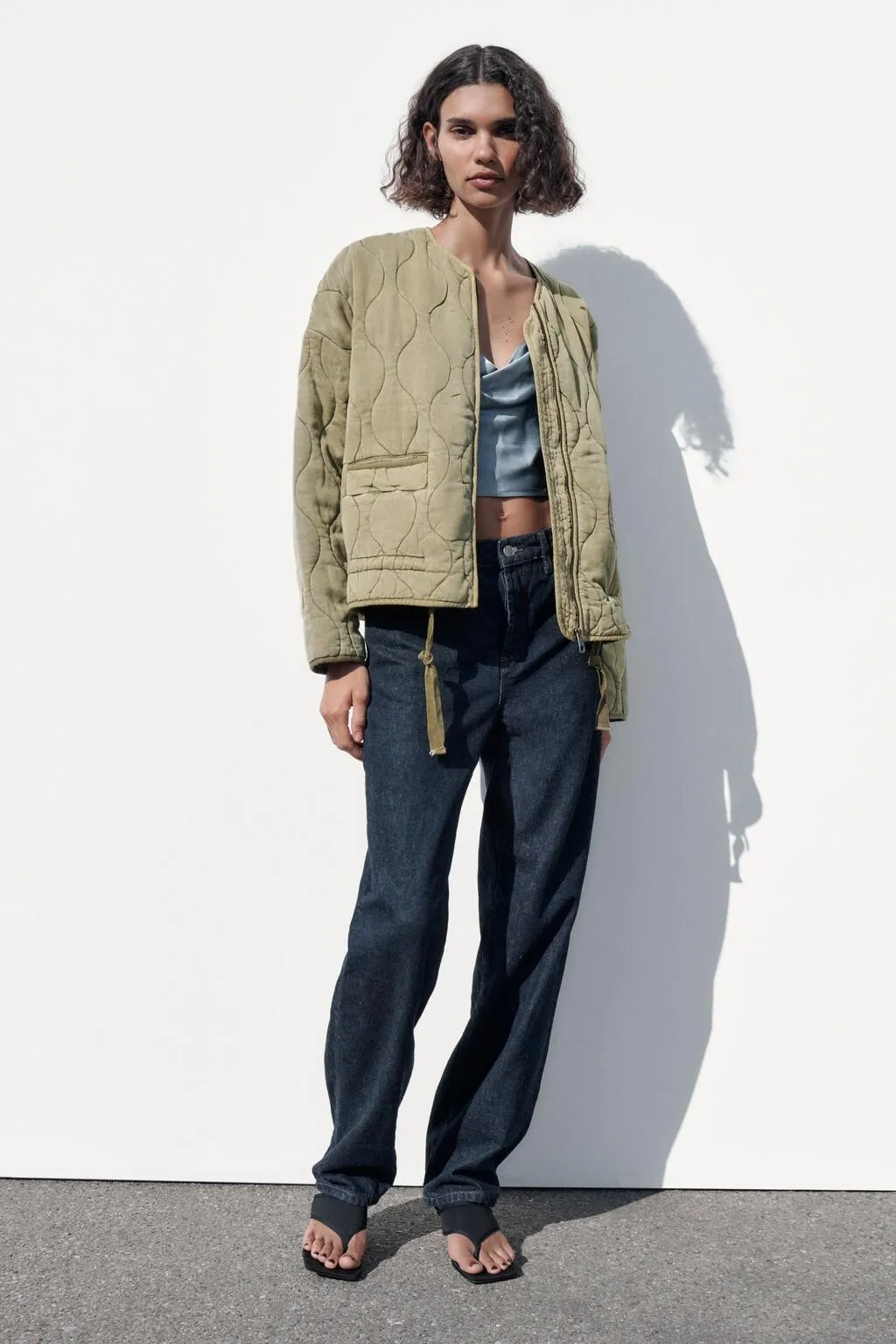 

Spring Autumn New Women's Long Sve Casual Outerwear kets Decorated Cotton Jaet Loose Polyester Fabric Zipper Closure