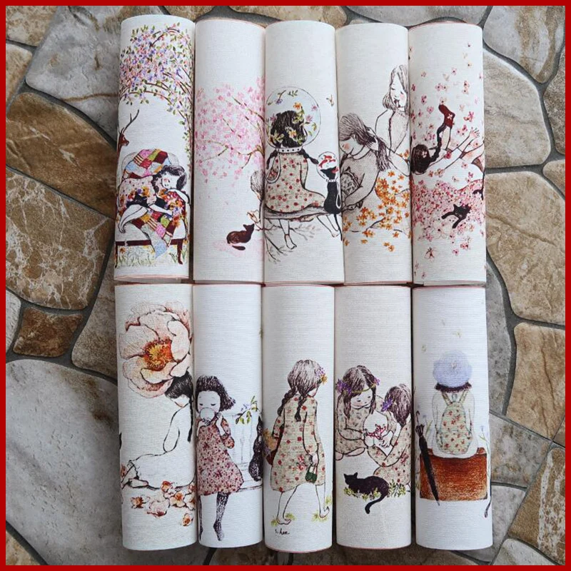 10pcs/lot ed Patchwork DIY Hand Dyed Cotton Canvas Fabric Decorative Painting hand-painted Cloth Korea Forest Girl Design