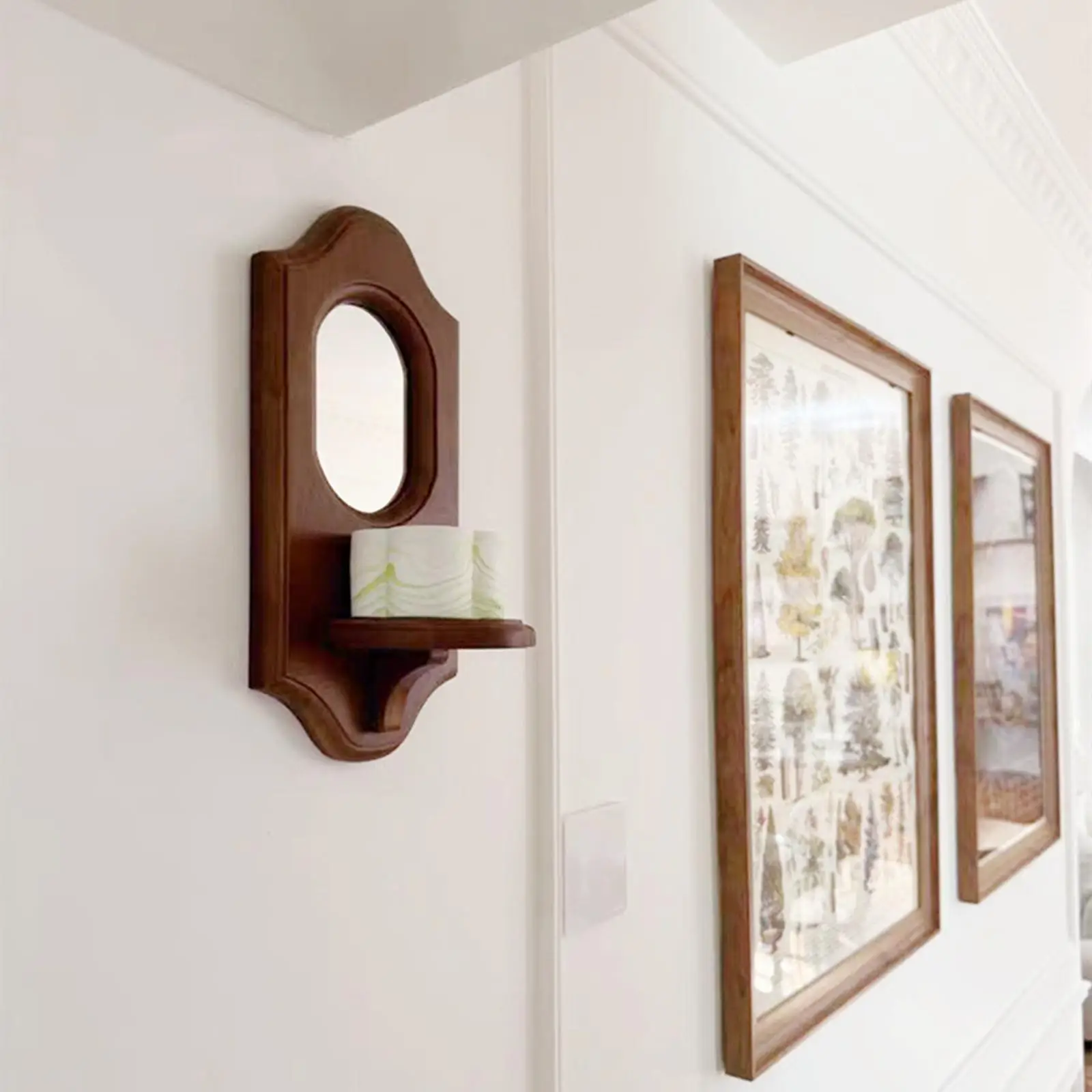 Wall Mount Mirror Wall Hanging Solid Wood Candlestick Storage Rack  For Fireplace Entry Way Bedroom Retro Wall Decoration