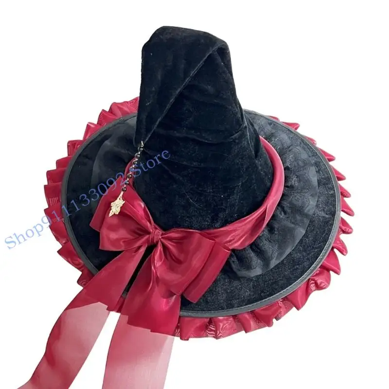 H9ED هالوين قبعة الساحرة معالج القبعات للنساء الفتيات هدايا زي الهالوين التأثيري تنكرات الكرنفالات زينة الحفلات #5