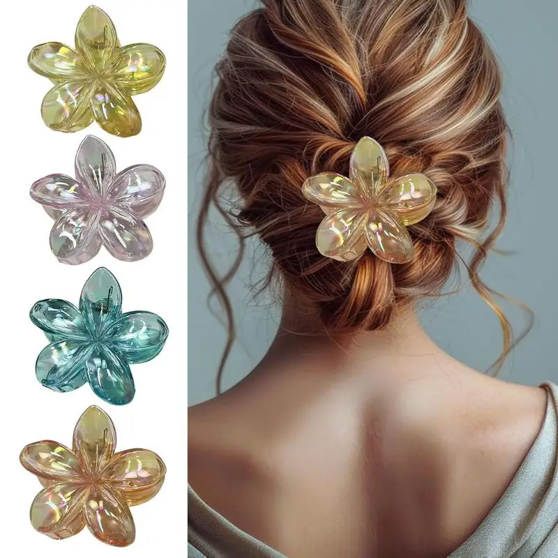 Plumeria Hair Clip Hawaiian Flower Hair Claw Clips Claw Electroplate Tropical Flower Hairpin Claw Clips For Thick & Thin Hair